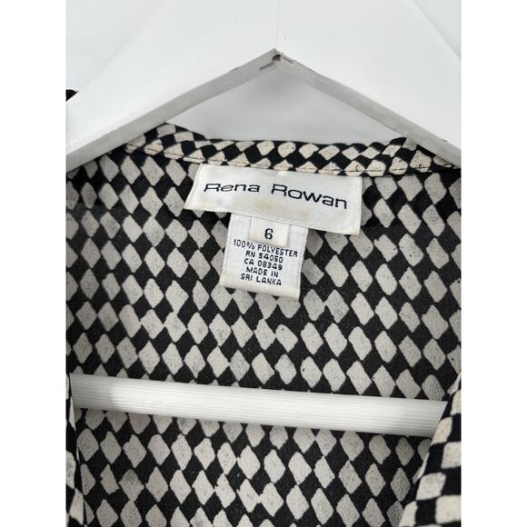 Rena Rowan Vintage Blouse Womens 6 Black White Grid Diamond Long Sleeve Top - Picture 12 of 16